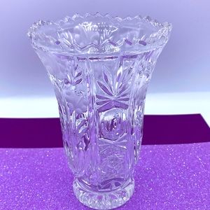 Vintage Etched Lead Crystal Clear Vase By Anne Hutte Bleikristall Germany